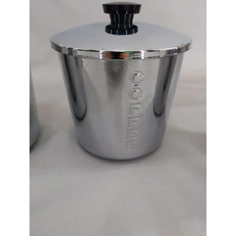vtg‎ Everedy Canister Set Silver Chrome 4 Piece Nesting Flour Sugar Coffee Tea